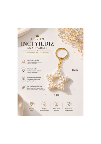 7'li Premium İnci Yıldız Anahtarlık Krem - 914937149 Krem - 914937149 Krem