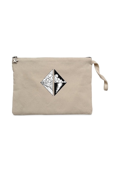 Triangle Mountains Scenery Krem Clutch Cüzdan / El Çantası Krem