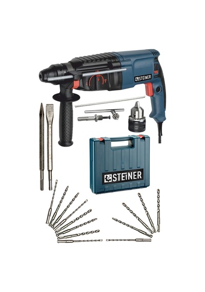 Steiner 3000 W Darbeli Kırıcı Delici Matkap + Mandren + 15 Parça Uç Seti
