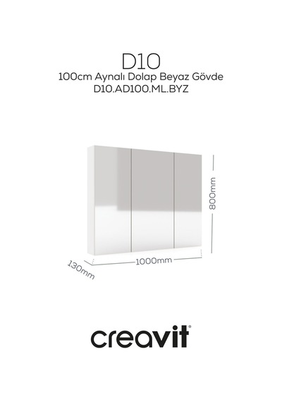 Creavit D20 100 Cm Beyaz Aynalı Dolap Melamin Gövde Beyaz