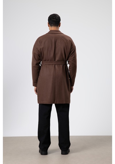 Vamos Kemerli Oversize Kaşe Kaban Kahve