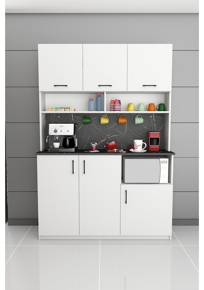 Asra Trend Kahve Köşesi KAHVE03 %100 MDF Çok Amaçlı Mutfak Dolabı Beyaz - Royal Mermer