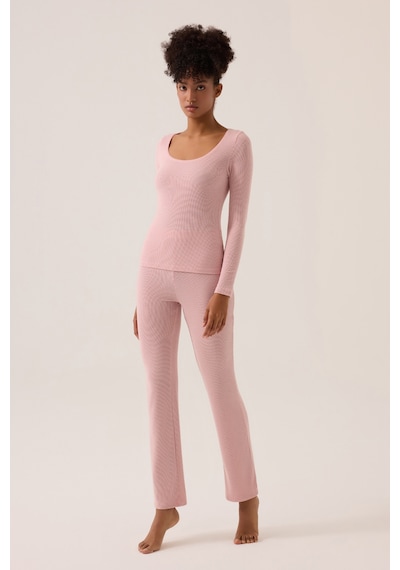 Los Ojos X Ece Pembe Modal Kumaşlı Uzun Kollu Eşofmanlı Pijama Takımı Ribbed Pj2 Pembe Pembe