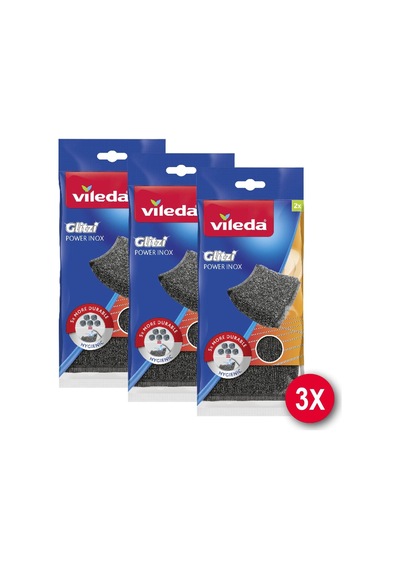 Vileda Glitzi Power Inox Çelik 2'li Bulasik Teli 3'lü Paket