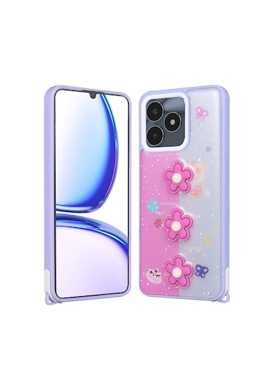 Zore Realme C53 Kılıf Parlayan Simli Kabartma Figürlü Ogaa Cevze Kapak - Pembe