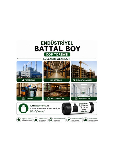 Battal Boy Sızdırmaz Endüstriyel Çöp Poşeti 72 x 95 CM 6 Rulo 60 Adet 300 G Ekstra Dayanıklı
