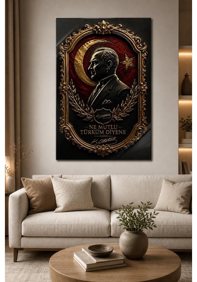 Atatürk Temalı Baskılı Cam Tablo Premium 3d Efektli Dekoratif Duvar Tablosu
