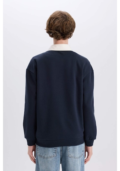 DeFacto Boxy Fit Polo Yaka Basic Düz Sweatshirt E6523AX24WNNV82 Lacivert