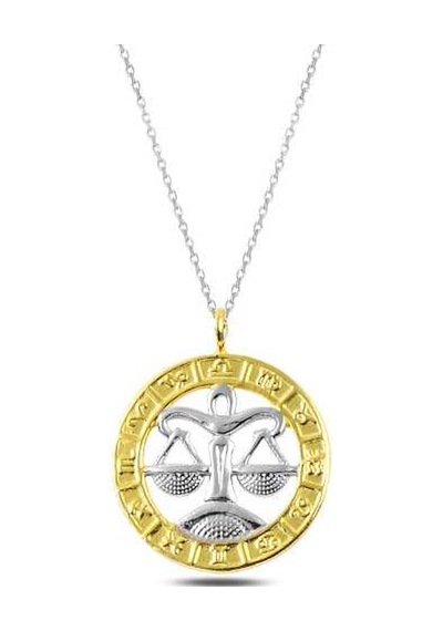 925 Ayar Gümüş Gold Terazi Burcu Gümüş Kolye Gri