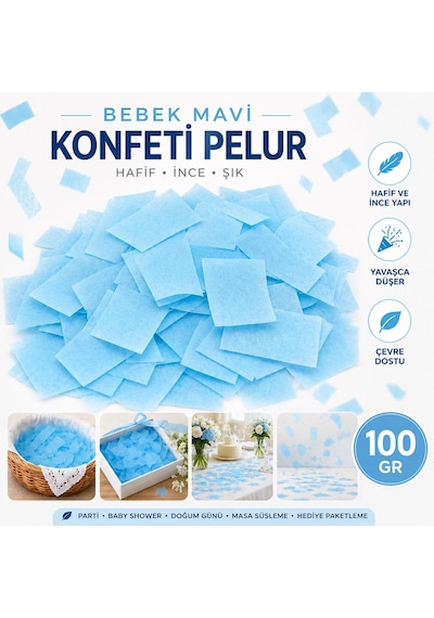 Bebek Mavi Konfeti Pelur 100 Gr Parti, Düğün Süsü - Masa Süsleme Çok Renkli