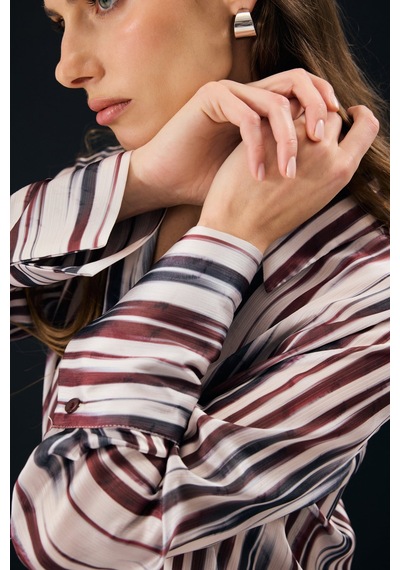 Sateen Desenli Salaş Gömlek - Bordo-137338
