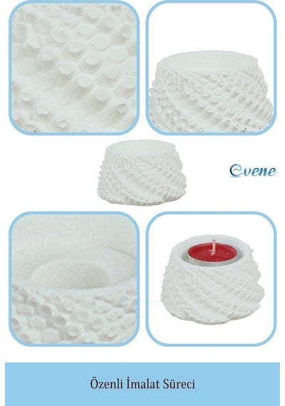 Mumluk Şamdan 3 Adet Tealight Ve İnce Mum Uyumlu Ejderha Yumurtası Model - Beyaz