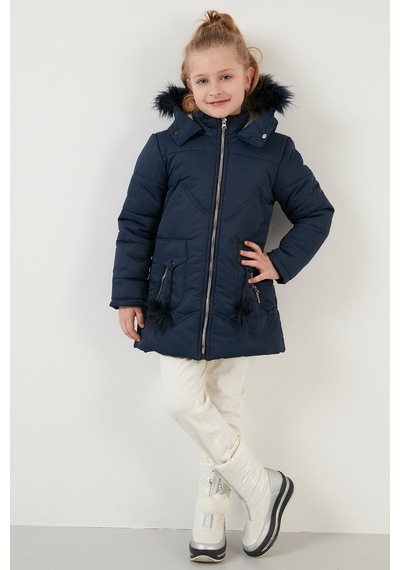 Lela Içi Peluş Astarlı Kapüşonlu Şişme Kız Çocuk Mont 6035034 Lacivert