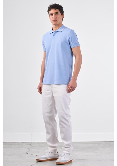 Dufy A.mavi Düz Erkek T-shirt - Slim Fit Mavi