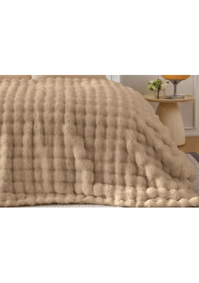 Merinos Angora Kürk Bubble Tavşan Tüyü Battaniye 220x240 Kutulu K.bej Koyu Bej