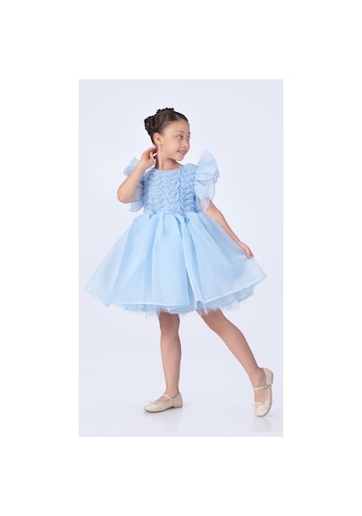 Mnk Baby & Kids Maronia Kız Çocuk Prenses Model Abiye Elbise - Pembe M00746 Mavi