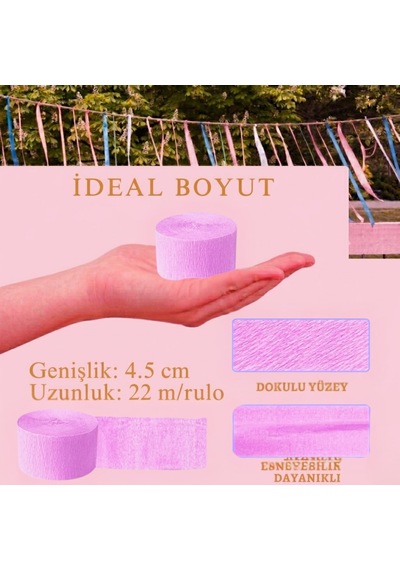 Açık Pembe Krapon Kağıdı Rulosu, Çiçek Yapım, Parti, El İşi Süsleme Kağıdı, 6 Adet, 4.5 Cm X 22metre