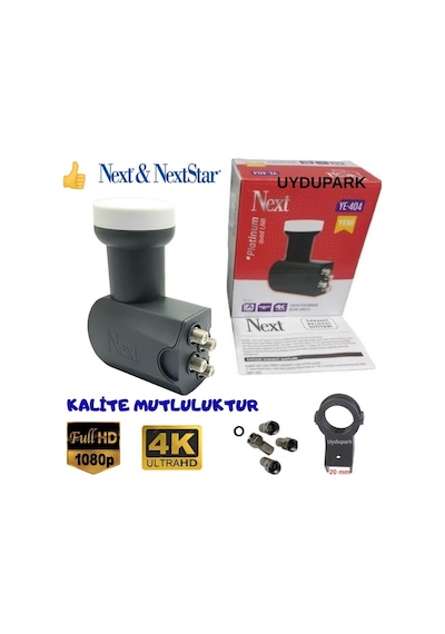 Next 4'lü Dört Çıkışlı Lnb 4k Full Hd+lnb Kelepçesi+4 Adet Contalı Konnektör