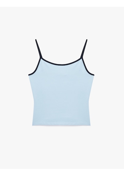 Koton Pamuklu Renk Kontrastlı Slim Fit U Yaka Askılı Bluz Mavi 6sak10236ek