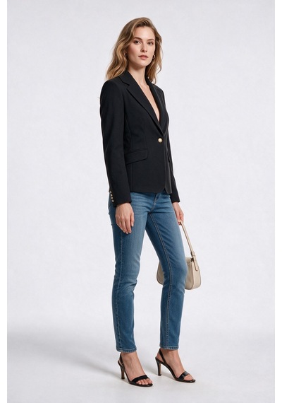 Ekol Kadın Çentikli Yaka Tek Düğmeli Blazer Ceket Kahve