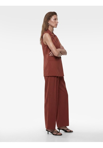 Koton Koton X Melis Ağazat - Viskon Kumaş Cepli Çift Pile Detaylı Düz Geniş Paça Baggy Pantolon Kahverengi 6sak40334pw Kahve