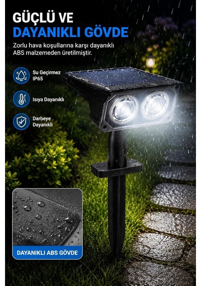 Solar Bahçe Lambası 2w Smd Led, Toprak Çubuklu, Güneş Enerjili Bahçe Aydınlatma, 6500k Beyaz Işık, Karanlık Sensörlü, 200 Lümen, Çim Lambası, Pt-b211