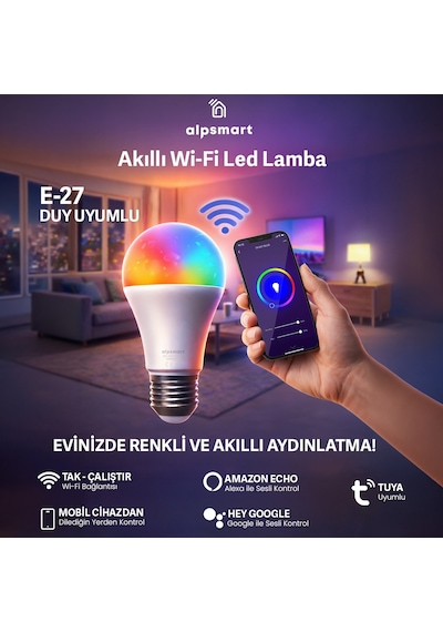 Alpsmart As8229 Cw 3 Lü Set Akıllı Wifi Led Lamba Tuya Destekli
