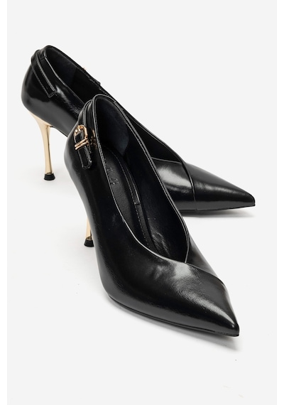 Luvi Shoes Polly Siyah Cilt Kadın Topuklu Ayakkabı