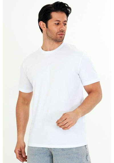 Trendhill Erkek Beyaz Pamuklu Bisiklet Yaka Büyük Beden T-shirt Byz5014b