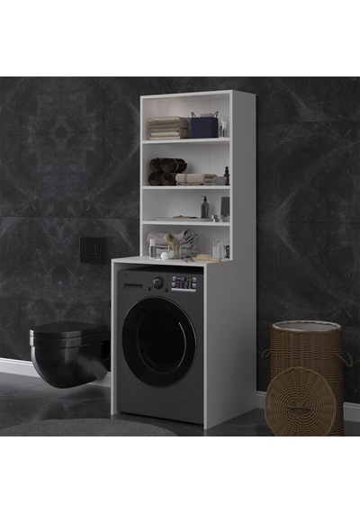 Asra Trend Çamaşır Makinesi Üstü Banyo Dolabı BD-04 %100 MDF 4 Katlı Organizer Raf Beyaz