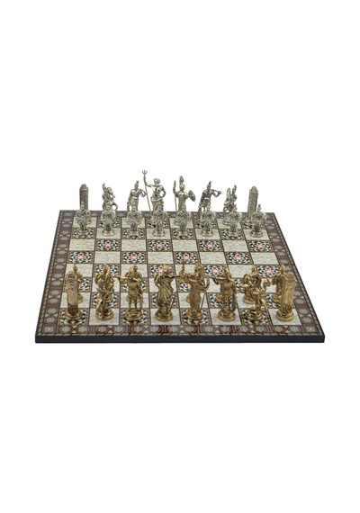 Gifthome Metal Satranç Takımı/seti Battal,yunan,parlak, Kat.sedef Desenli Satranç Tahtası