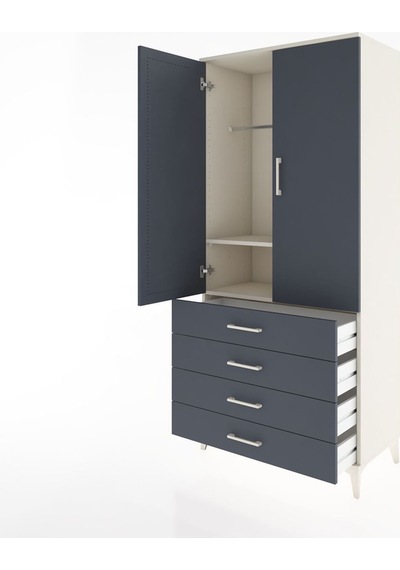 Hyperion Dolap 2 Raflı 4 Çekmeceli Tek Askılı 88x44x195 Aytaşı-antrasit Aytası
