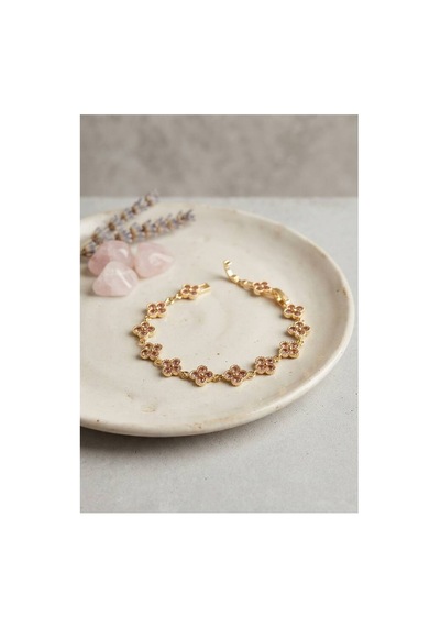 Gold Renk Pembe Zirkon Taşlı Yonca Model Kadın Bileklik Tj-bb8890 Evimdeyokyok