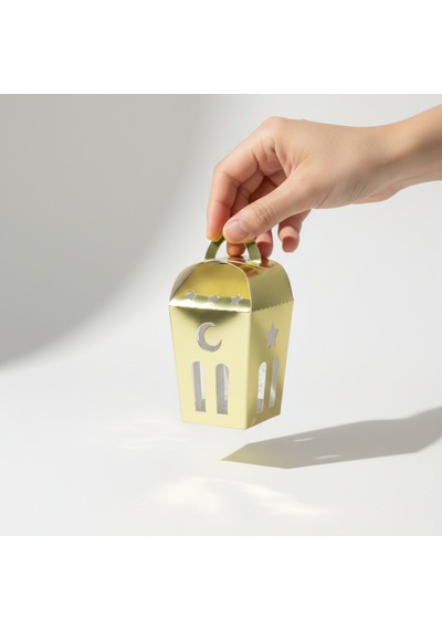 Ramazan Temalı Dekoratif Fener Kutusu, Ay Yıldız Kesim Hediyelik Kutu Seti, Altın, 6x9 Cm - 6 Adet