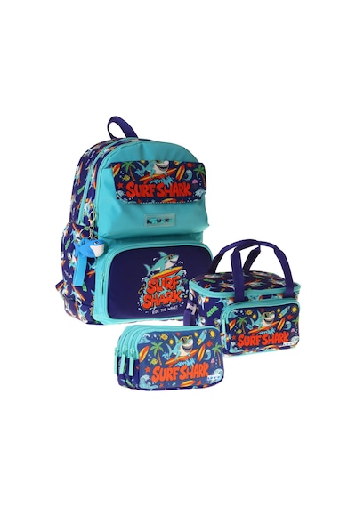 Kaukko Kids Surf Yeşil - Lacivert Renk Erkek Çocuk Üçlü İlkokul Okul Çantası Seti/takımı - Setkk-l5354a Çok Renkli
