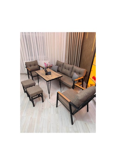 Lale Balkon, Bahçe - Cafe , Teras , Metal Kanepe Koltuk Takımı ,çay Seti 3+1+1+ 2 Puf Yemek Masası