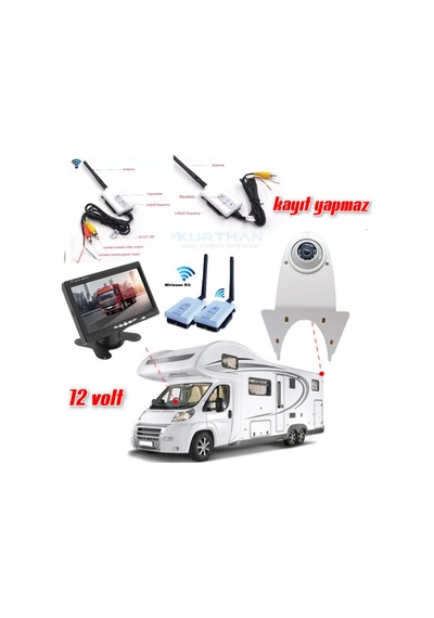 7'' Monitör Wifi Aktarıcı Kit Beyaz Tepe Kamera Set 12 V Kayıtsız