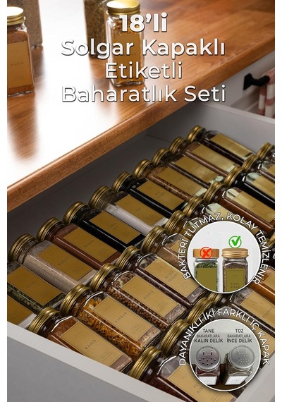 18'li Baharatlık Seti, 120 Ml, Gold Kapak Ve Etiketli Standsız Takım Diğer