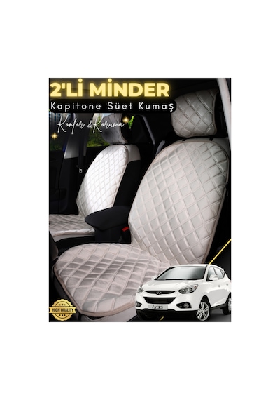 Hyundai İx35 Uyumlu 2'li Süet Oto Koltuk Minderi Terletmez Universal Oto Koltuk Kılıfı A4 Bej