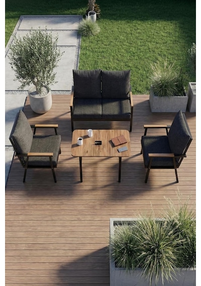 Bahçe Balkon Oturma Grubu 4 Lü Set Orta Sehpa Masa Koltuk Koltuk Minderli Balkon Teras Cafe Mobilya