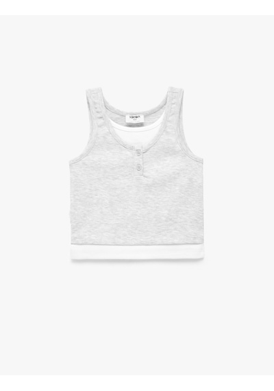 Koton Düğme Detaylı Ribanalı Bisiklet Yaka Slim Fit Atlet Gri 6skg30106ak
