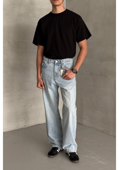 Erkek Ekstra Baggy Jean Pantolon Buz Mavi
