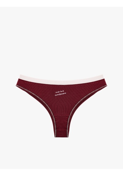 Koton Rahat Kalıp Pamuklu Renk Kontrastlı Baskılı Brazilian Külot Bordo 7wlk30146mk