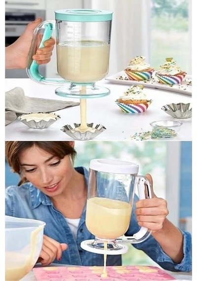 Hamur Porsiyonlayıcı 900ml, Pankek Ve Kek Hamuru Dağıtıcı, Damlatmaz Mekanizma, Ölçekli Şeffaf Gövde, Bulaşık Makinesinde Yıkanabilir