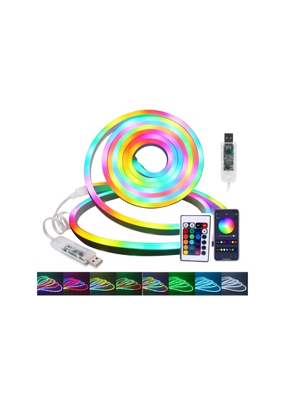 Rgb Akıllı Led Neon Şerit Işık 3 Metre Uzaktan Kumandalı Ve Telefon Kontrollü Renkli Aydınlatma - Lisinya Çok Renkli