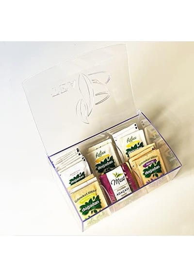 6 Bölmeli Şeffaf Poşet Çay Kutusu, Akrilik Şeffaf Poşet Çay Kutusu, 6 Bölmeli Kapaklı Paket Çay Kutusu, Akrilik Çay Kutusu, Şeffaf Çay Kutusu 732