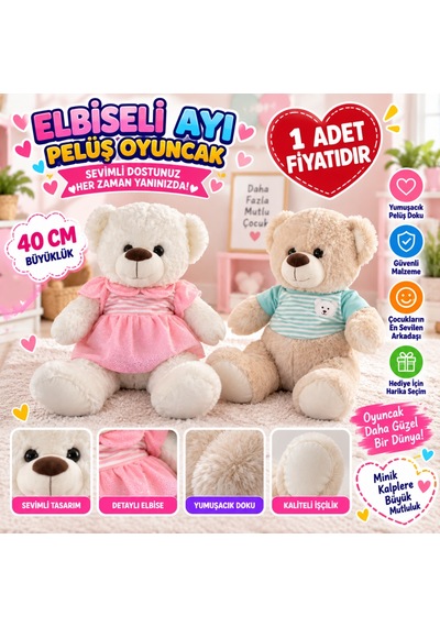 Storeşahin Pl50149 40 Cm Elbiseli Ayı Oyuncak Peluş Adet Fiyatıdır Shn0720 Çok Renkli
