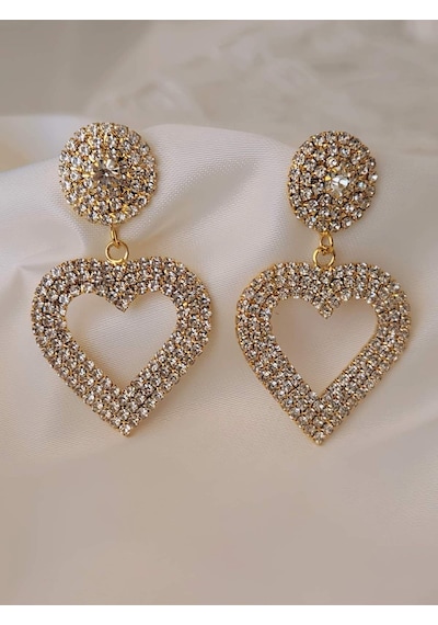 Kalp Love Aşk Sallantılı Model Altın Kaplama Küpe Gold