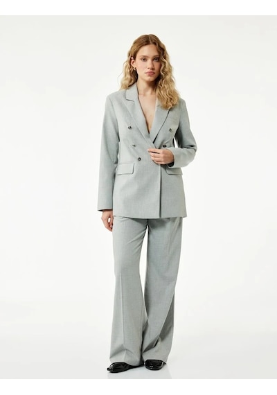 Koton Slim Fit Düğmeli Cepli Kruvaze Kadın Blazer Ceket 6wak50056uw Gri