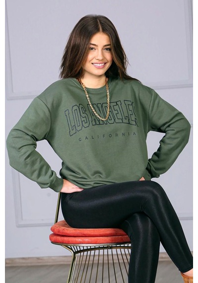 Mad Girls Haki Baskılı Oversize Kadın Sweatshirt Mg780